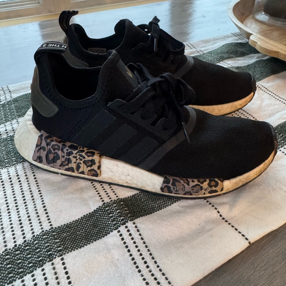 Adidas Black Shoes with Animal Print Accent